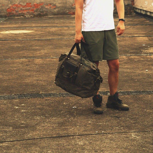 Waxed Canvas Duffle Bag with Shoe Compartment - Woosir