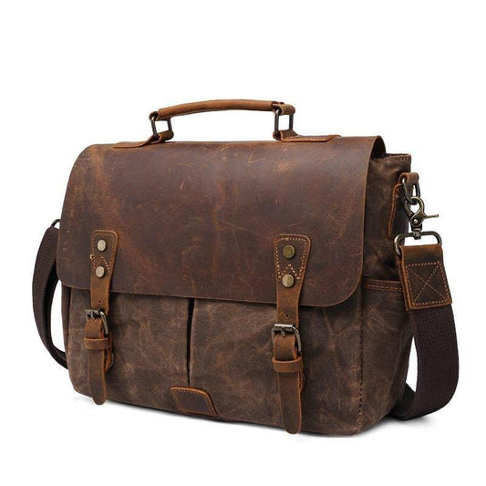 Mens Waxed Canvas Messenger Bag for Laptop - Woosir