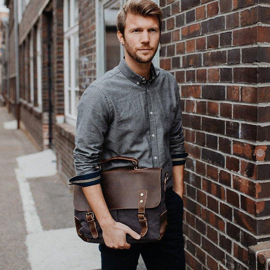 Messenger Bag Satchel Vintage Canvas Leather - Woosir