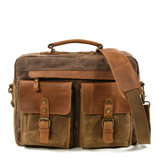 Waxed Canvas Laptop Briefcase for Men - Woosir