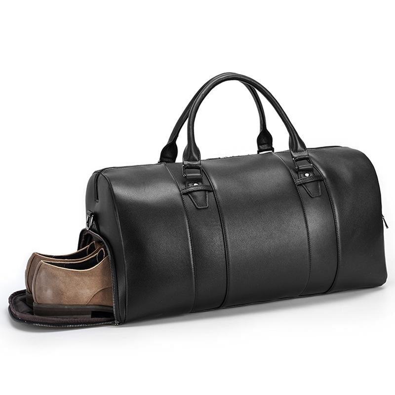 leather men's travel bag Woosir Modern Man Travel Bag Leather Black