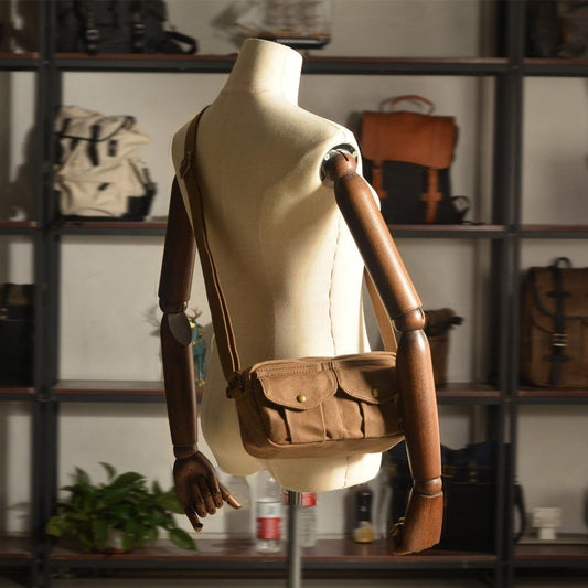 Small Messenger Bag Canvas Mens - Woosir