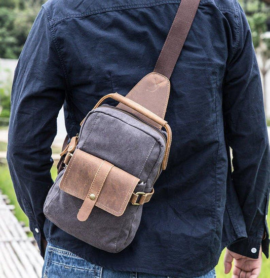 Outdoor Sling Bag With Crazy Horse Leather - Woosir