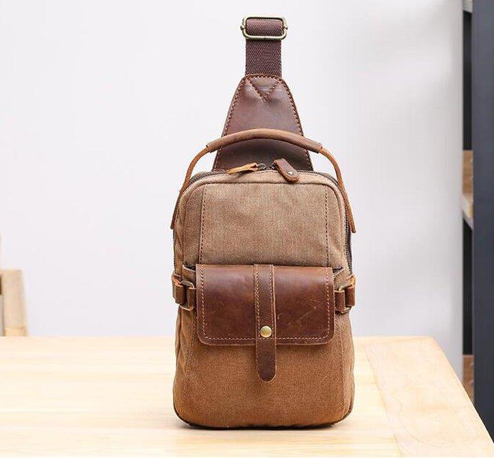 Outdoor Sling Bag With Crazy Horse Leather - Woosir