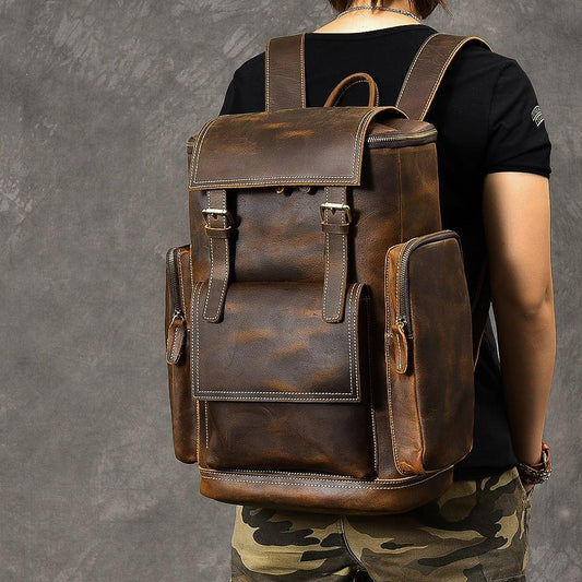 Large Leather Backpack Vintage - Woosir