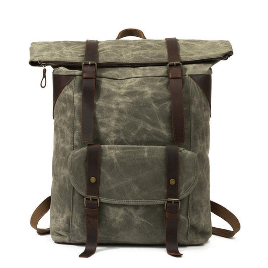 Waxed Canvas Vintage Backpack Roll Top Rucksack - Woosir