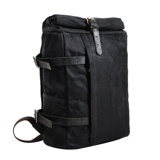 Roll Top Waxed Canvas Backpack Vintage for Men - Woosir