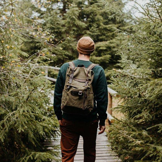 Roll Top Vintage Backpack Waxed Canvas with Laptop Sleeve - Woosir