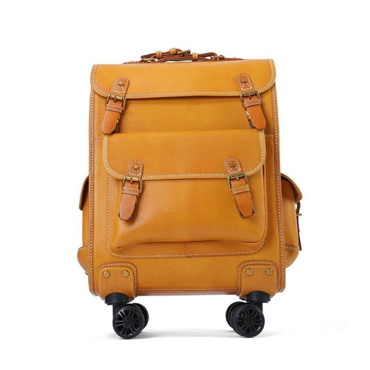 Woosir Rolling Vintage Leather Luggage Suitcase 22 Inch - Woosir