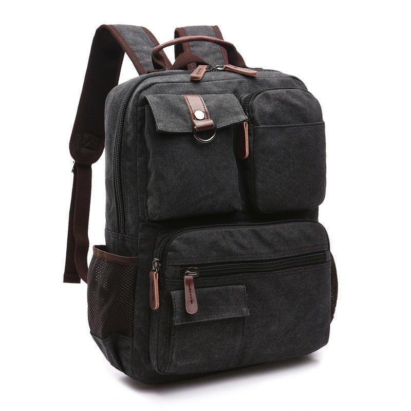 black canvas laptop backpack School Backpack Vintage Canvas Laptop Backpacks, Black
