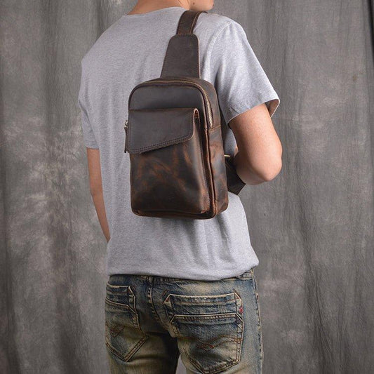Small Mens Sling Bag in Leather - Woosir