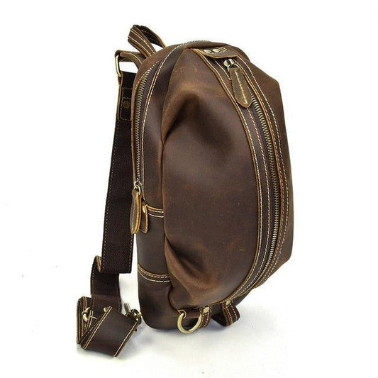 Mens Shoulder Sling Backpack Genuine Leather - Woosir