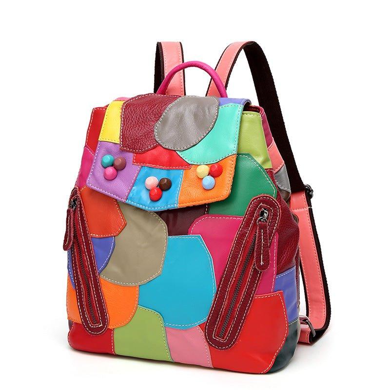 backpack multicolor leather backpack Downupdown Genuine Contrasting Splicing Fashion Large Capacity Travel Backpack- Multicolor 3 practical inside compartments Green Landscape Britto Eco Leather