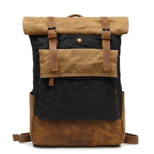 Vintage Waxed Canvas Backpack Roll Top Travel - Woosir