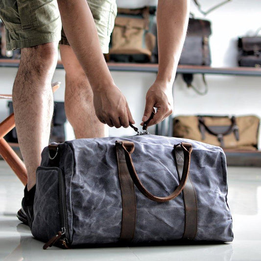 Waxed Canvas Duffle Bags with Shoe Compartment - Woosir