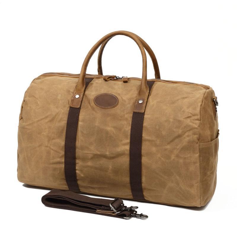 buy travel duffel bag Mens Waxed Canvas Travel Duffle Bag Carry-on Size, Black