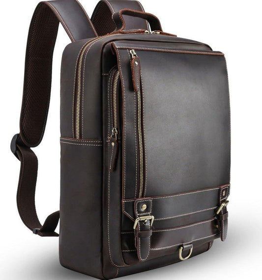 Trolley Sleeve Backpack Leather Mens - Woosir