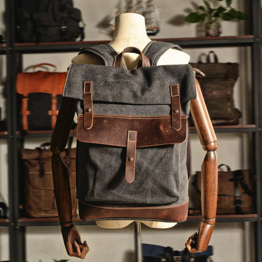 Vintage Backpack Canvas College Backpacks - Woosir