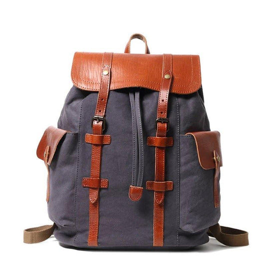 Vintage Backpack Leather Canvas - Woosir
