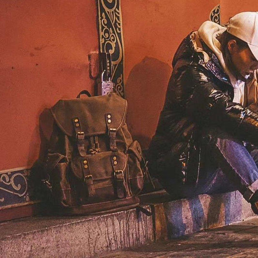 Vintage Waxed Canvas Backpack Waterproof for Men - Woosir