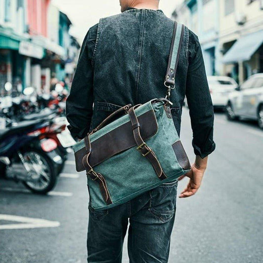 Vintage Canvas Genuine Leather Messenger Bag - Woosir