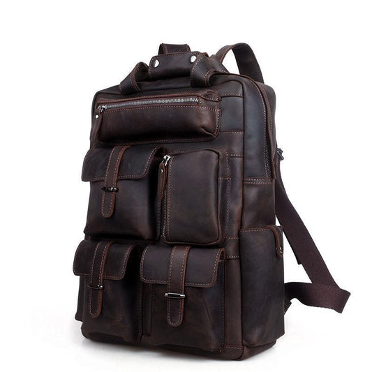 Vintage Crazy Horse Leather Backpack for 17 Inch Laptop - Woosir