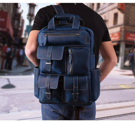 Vintage Crazy Horse Leather Backpack for 17 Inch Laptop - Woosir