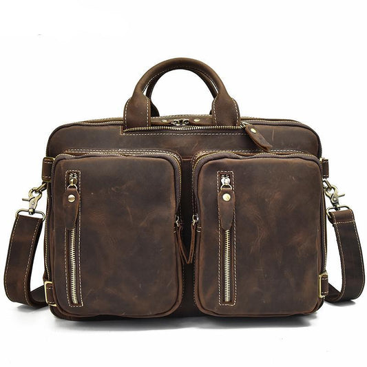 Woosir Vintage Genuine Leather Briefcase Backpack 14" - Woosir