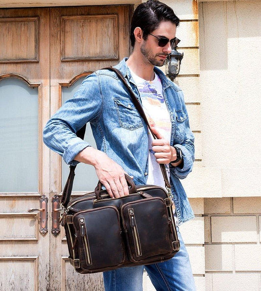 Woosir Vintage Genuine Leather Briefcase Backpack 14" - Woosir