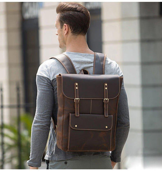 Woosir Vintage Genuine Leather College Backpack Travel - Woosir