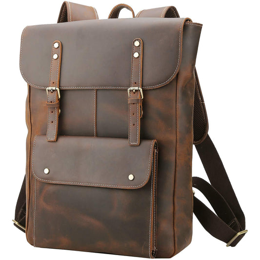 Woosir Vintage Genuine Leather College Backpack Travel - Woosir
