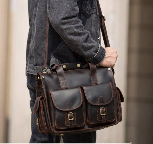 Woosir Vintage Handbag Mens Leather Briefcase - Woosir