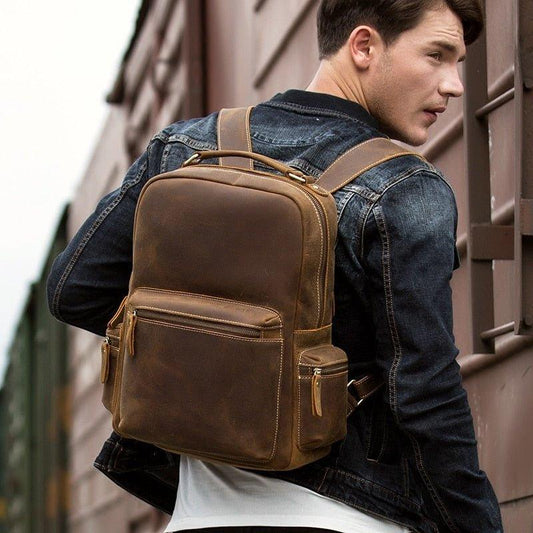 Vintage Genuine Leather Backpack Mens - Woosir