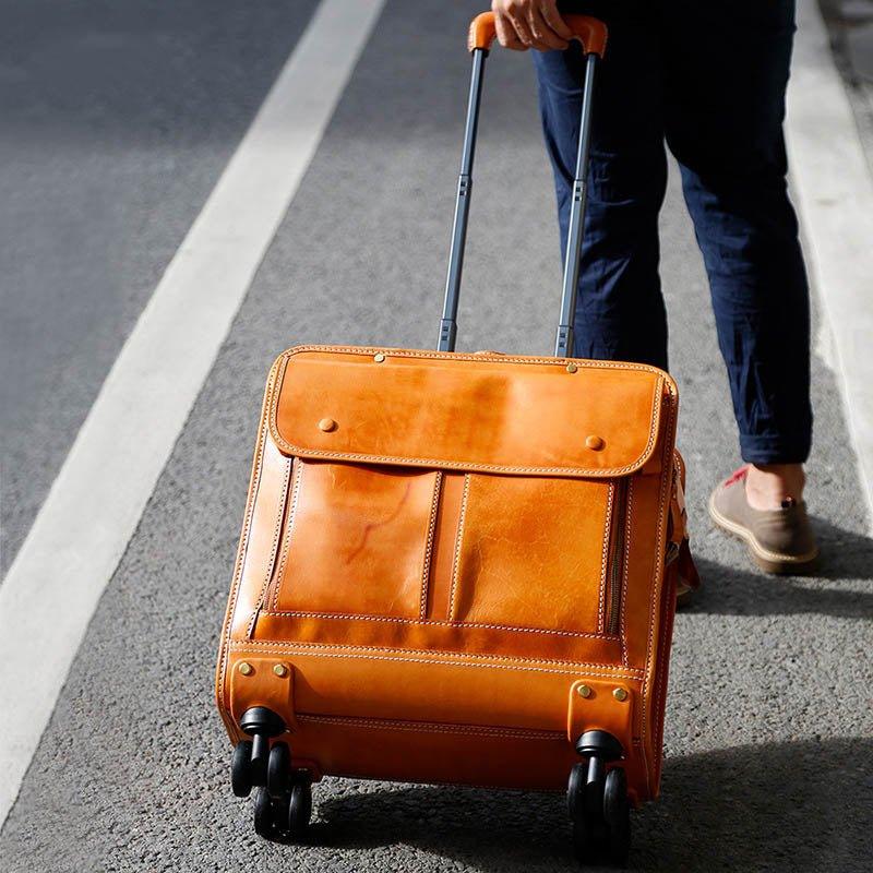 Woosir Vintage Leather 20 Inch Luggage On Wheels - Woosir