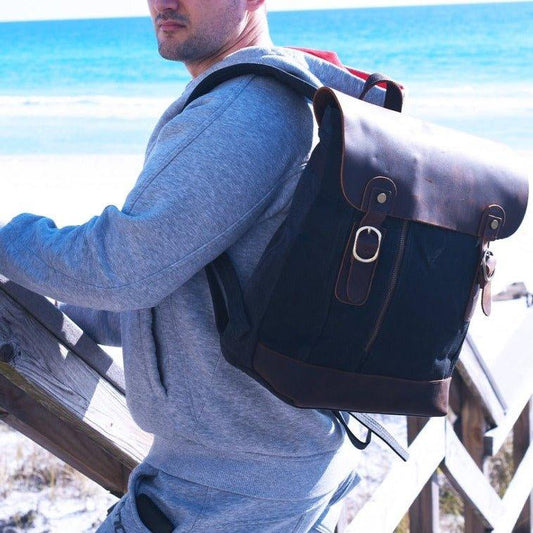 Vintage Leather and Canvas Backpack for Mens - Woosir