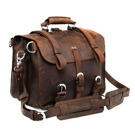 Woosir Thick Cowhide Leather Briefcase Messenger Bag 16 Inch - Woosir