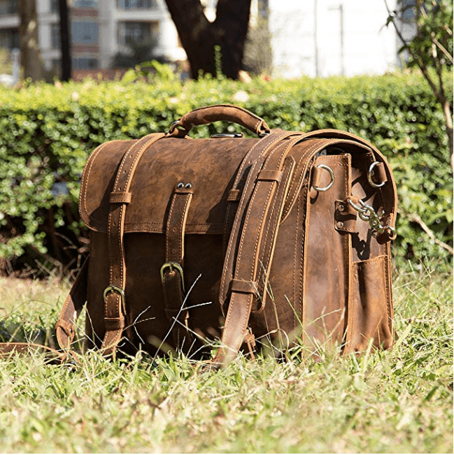 Woosir Thick Cowhide Leather Briefcase Messenger Bag 16 Inch - Woosir