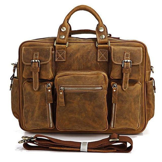 Woosir Vintage Leather Briefcase for Men - Woosir