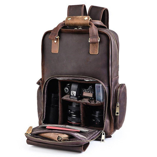 Woosir Vintage Leather Camera Backpack Fit Laptop - Woosir