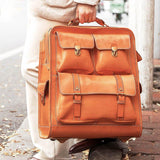 Woosir Vintage Leather Trolley Suitcase On Wheels 22" - Woosir