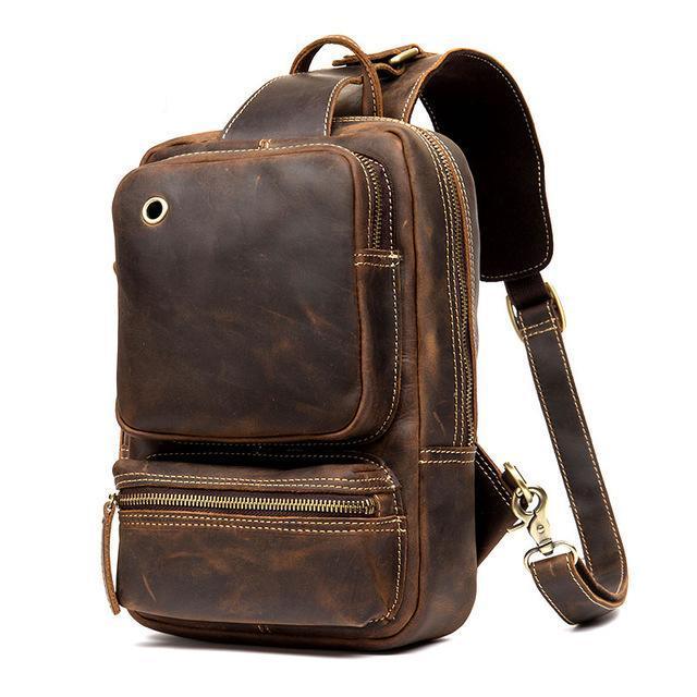 Mens Sling Bag for Mens in Leather, Brown