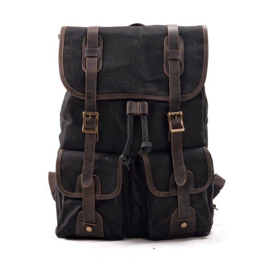 Vintage Waxed Canvas Backpack with Front Pockets - Woosir