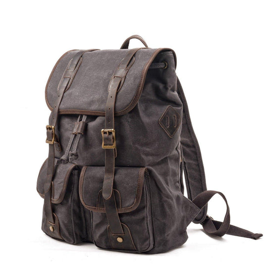 Vintage Waxed Canvas Backpack with Front Pockets - Woosir