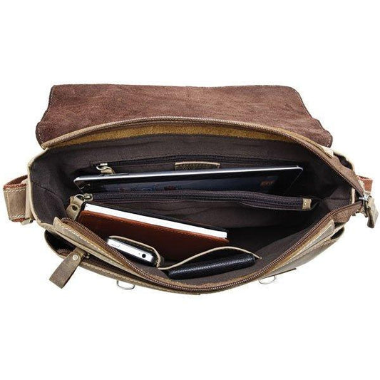 Mens Vintage Leather Crossbody Messenger Bag - Woosir