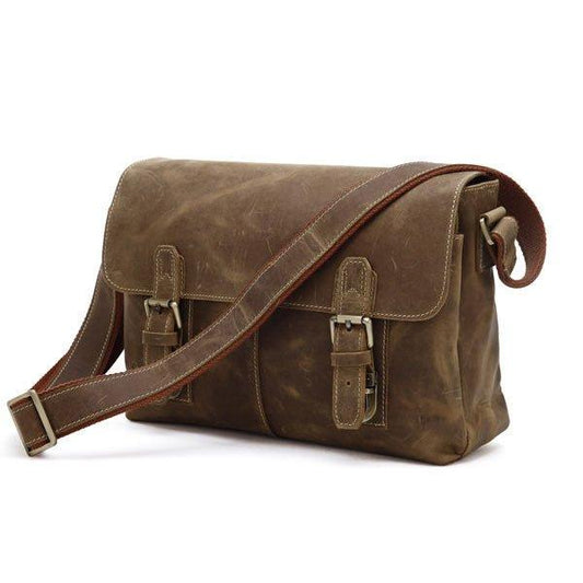 Mens Vintage Leather Crossbody Messenger Bag - Woosir