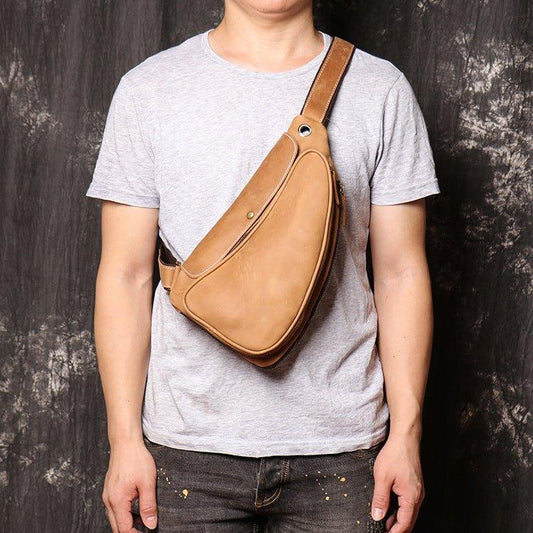 Vintage Mens Sling Leather Backpacks - Woosir