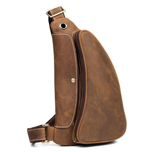 Vintage Mens Sling Leather Backpacks - Woosir