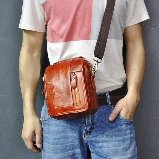 Woosir Vintage Red-Brown Leather Messenger Bag for Men - Woosir