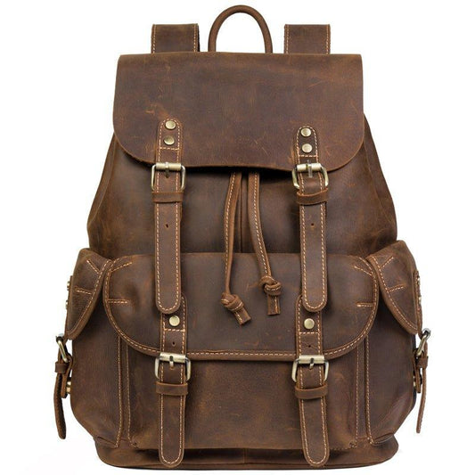 Large Mens Vintage Leather Backpack for Laptop - Woosir