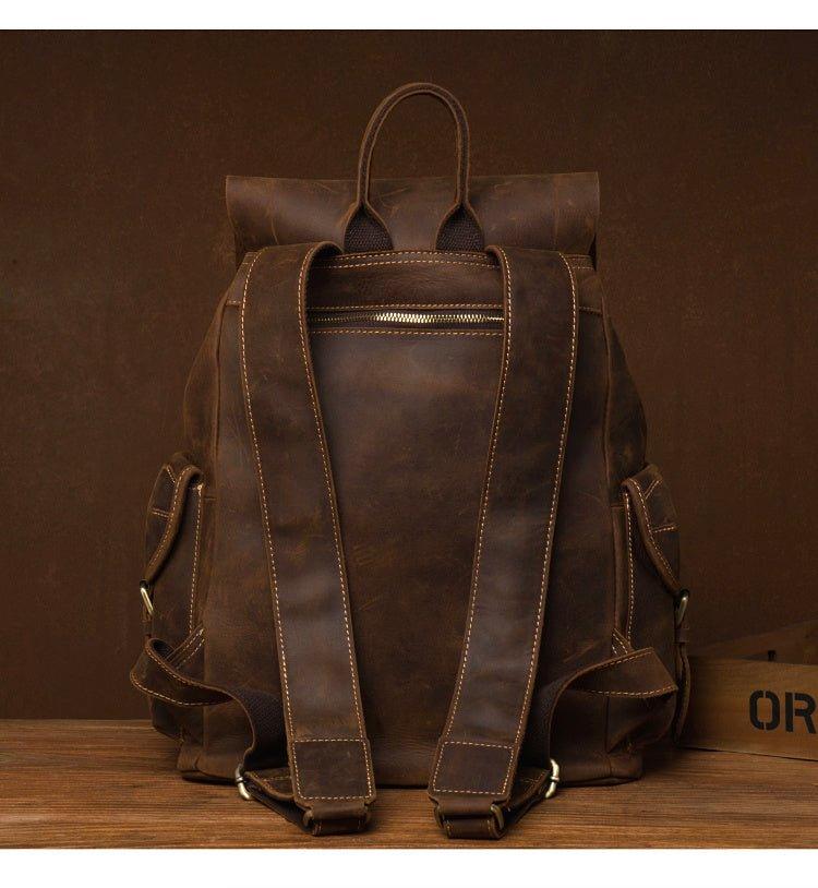 Large Mens Vintage Leather Backpack for Laptop - Woosir